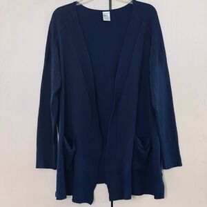 Terra & Sky Women's Open Front Knit Cardigan Sweater Blue Plus Size 0X (14W)